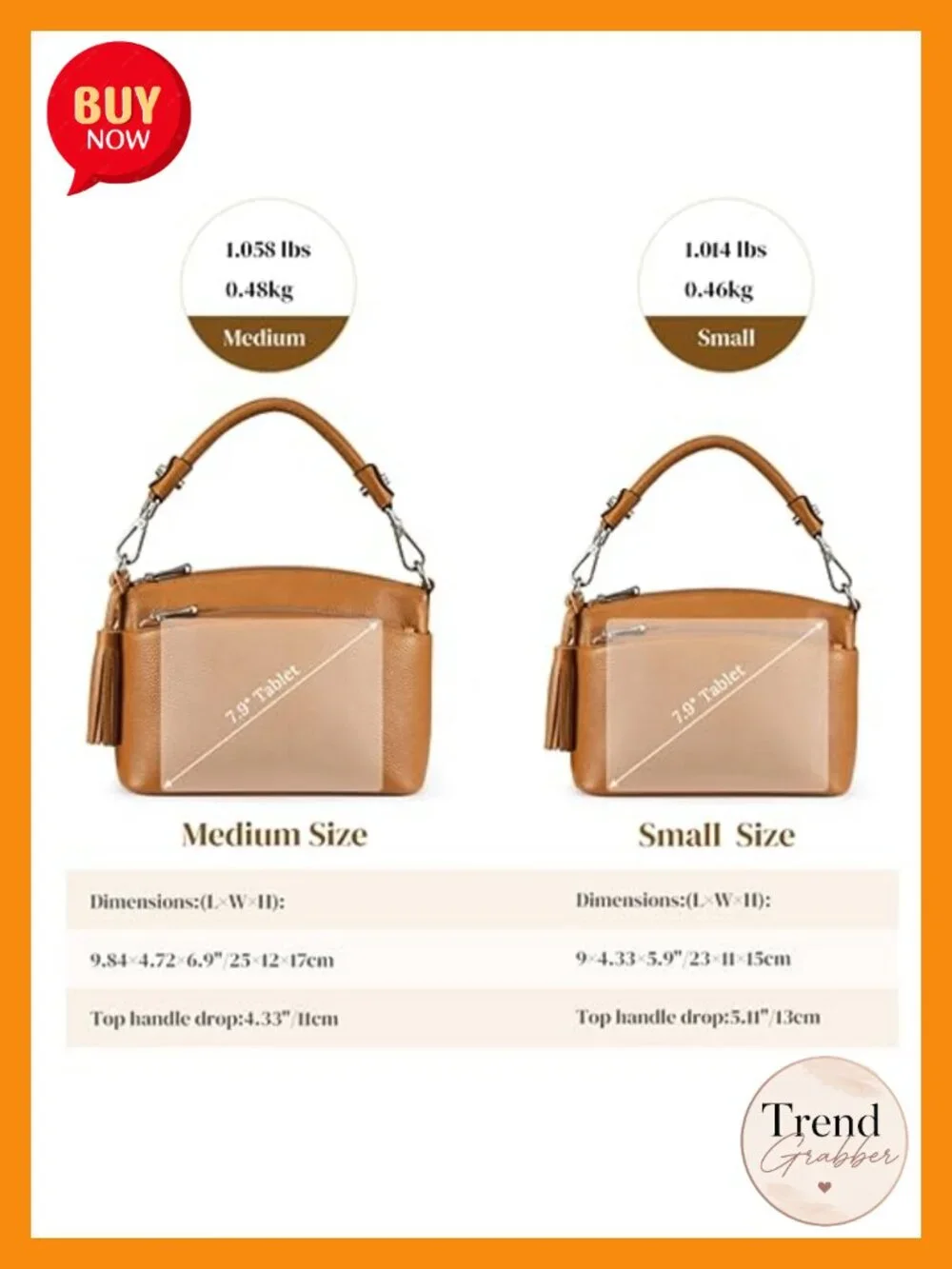 Genuine Leather Crossbody Bag with 7 Pockets Detachable Straps Satchel Handbag